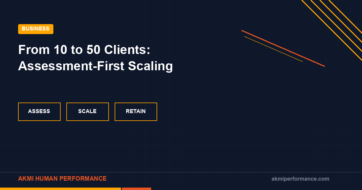 Business growth chart showing client acquisition and retention curves comparing assessment-first vs traditional coaching models