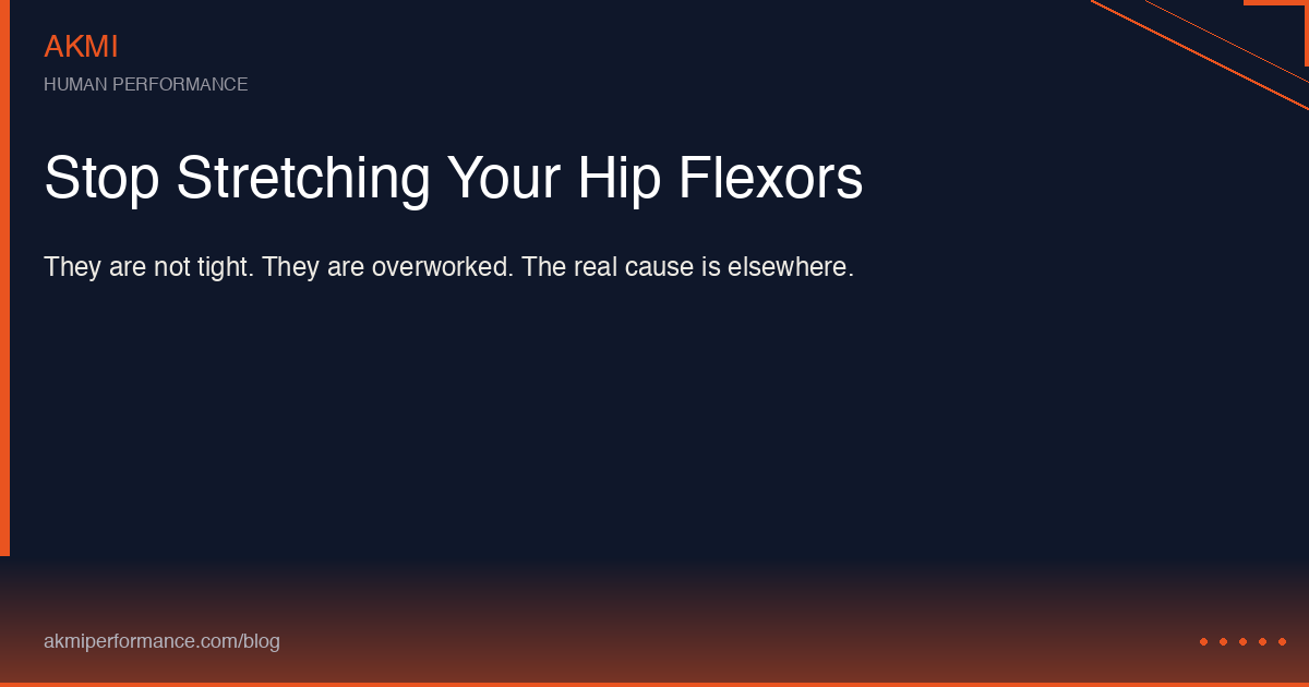 Anatomical illustration showing hip flexor overactivation pattern with inhibited glutes and shifted pelvic mechanics